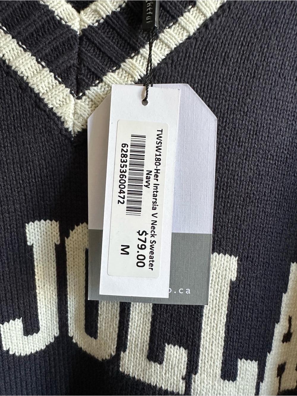 Thoughtfully LA JOLLA Navy & Cream V-Neck Sweater - Picture 3 of 4